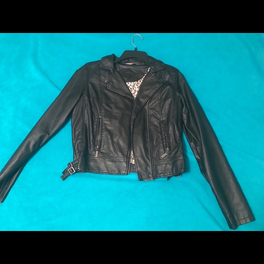 Black faux leather biker jacket